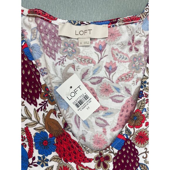 WOMEN LOFT Peacock Ruffle Cinched Sleeve V-Neck Top M - Picture 3 of 15